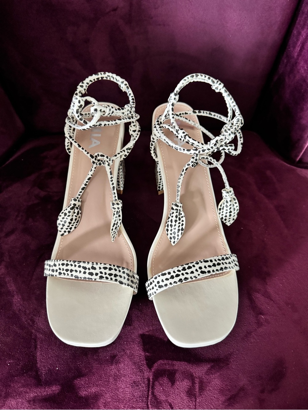 MIA White and Black Speckled Lace-Up Block Heel Sandals